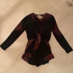 Worn Once. Stone Cold Fox Silk Deep V Tie Romper.